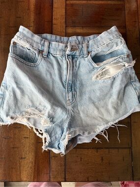 American Eagle Outfitters Light Blue Distressed Denim Shorts